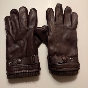 Bruno Magli Brown Leather Gloves Cashmere Trim Size M Buckle Cuff